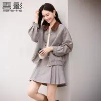 F85A412短外套 香影灯芯绒撞色人字纹短外套女新款含羊毛秋季外套