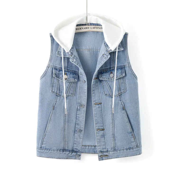 韩版宽松百搭连帽牛仔马甲女2025春秋季休闲大码无袖背心坎肩外套