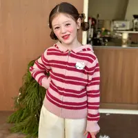 栀了成长记童装女童条纹修身毛衣2025冬季儿童百搭连帽针织衫上衣