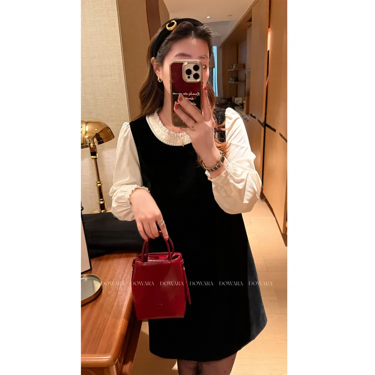 大婉酱微胖定制【赫本缪斯】法式千金气质拼接假两件连衣裙子 1027D