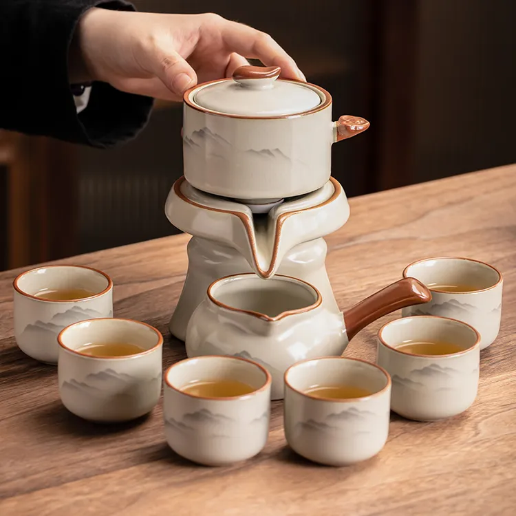 汝窑水墨自动茶具套装2025新款家用高档陶瓷功夫茶杯懒人泡茶神器