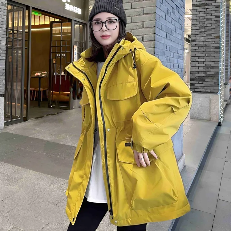 200-300斤设计感美式时髦高级感冲锋衣潮流简约纯色洋气连帽外套