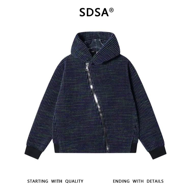 SDSA男士秋冬新款痞帅男装休闲彩色竖纹斜拉链连帽卫衣百搭时尚