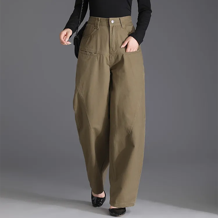 2025春秋新款女裤高腰卡其色时尚阔腿灯笼裤显瘦镰刀裤子复古长裤
