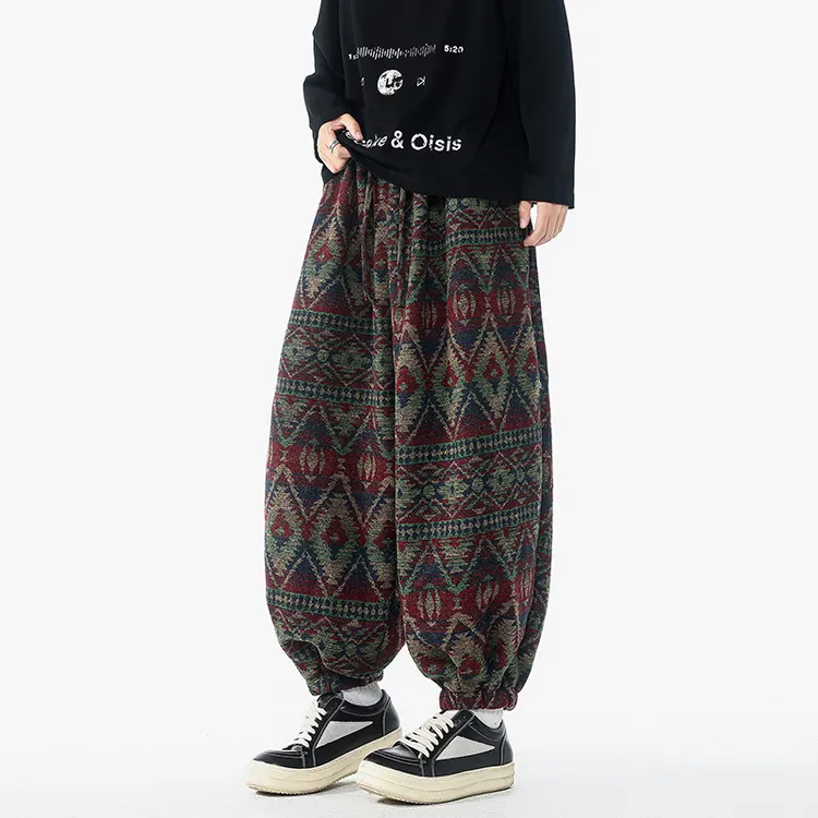 新中式哈伦裤男士秋冬新款中国风休闲宽松大码复古风束脚灯笼裤潮