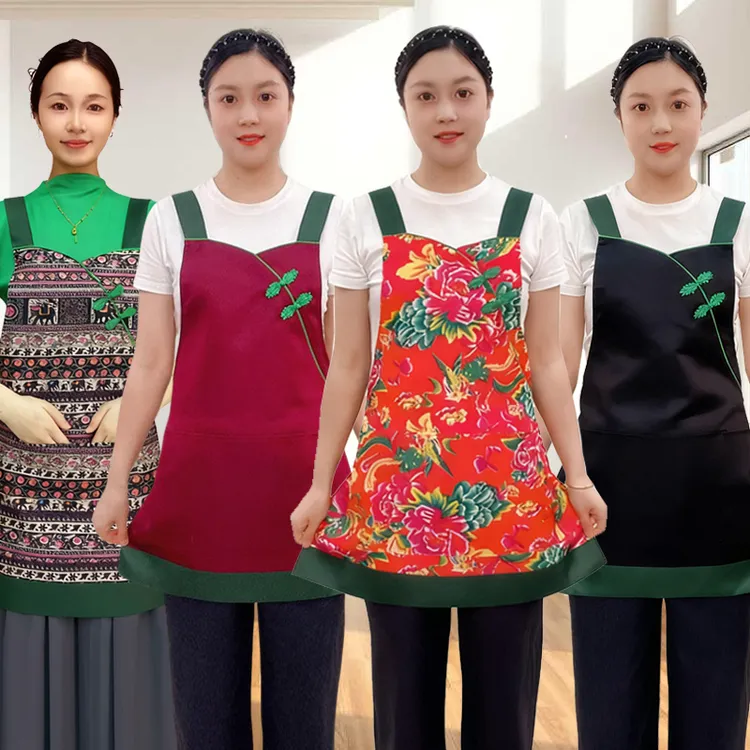 【30233单件】小个子盘扣围裙厨房做饭家用工作服务员防污耐脏短款