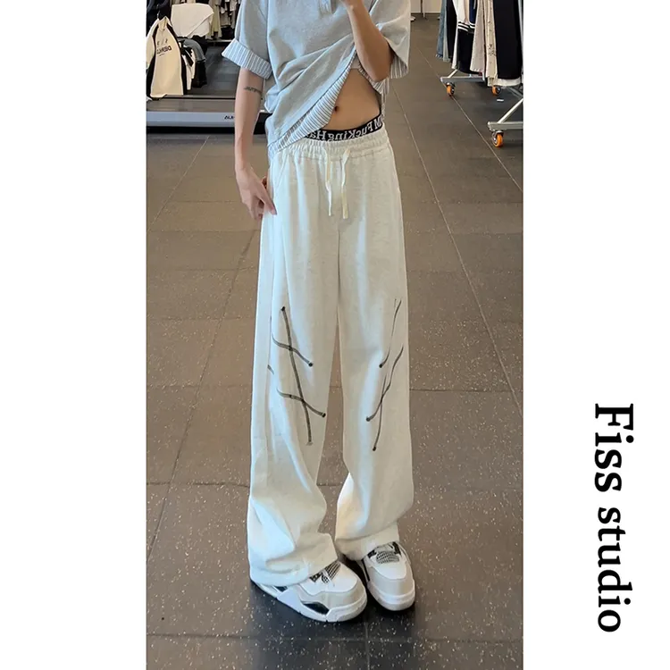 美式嘻哈风运动卫裤男秋季潮牌哈苏线拼接直筒裤vibe宽松长裤