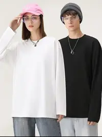 280G美式重磅纯棉长袖t恤男宽松内搭打底衫全棉纯色白色秋衣小衫