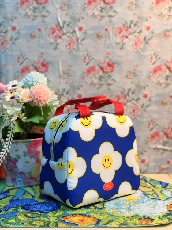 笑脸花朵图案时尚手提便携卡通手提袋学生便当包铝箔保温包饭盒袋