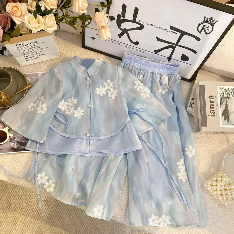 新款女童新中式国风绣气质款套装夏季少女套装两件套复古仙气日常