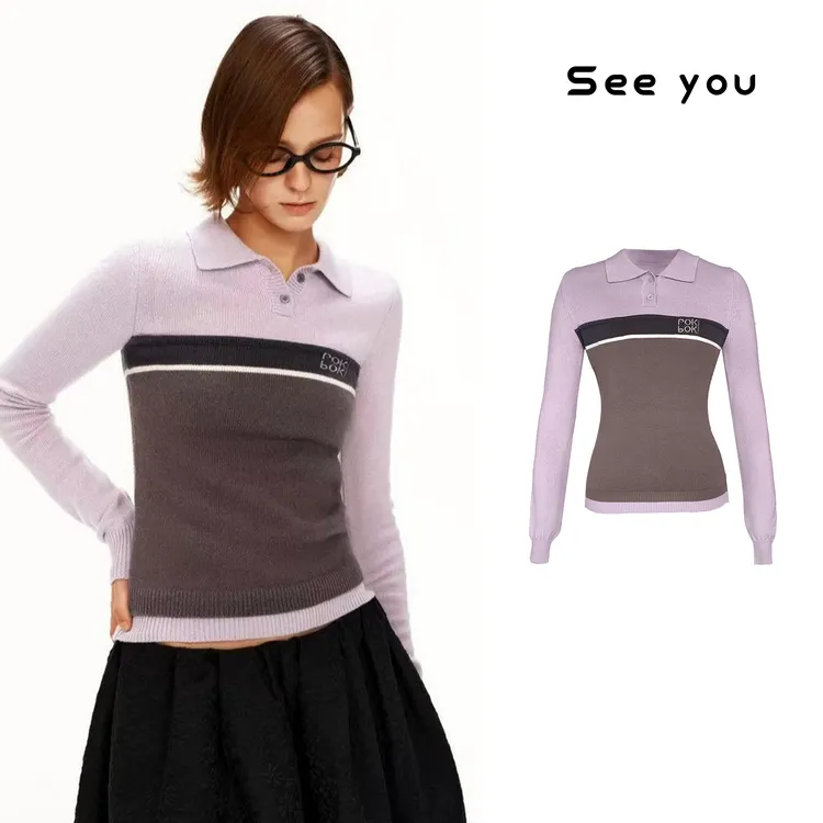 复古条纹Polo衫 高智感撞色学院内搭毛衣时尚百搭M2266