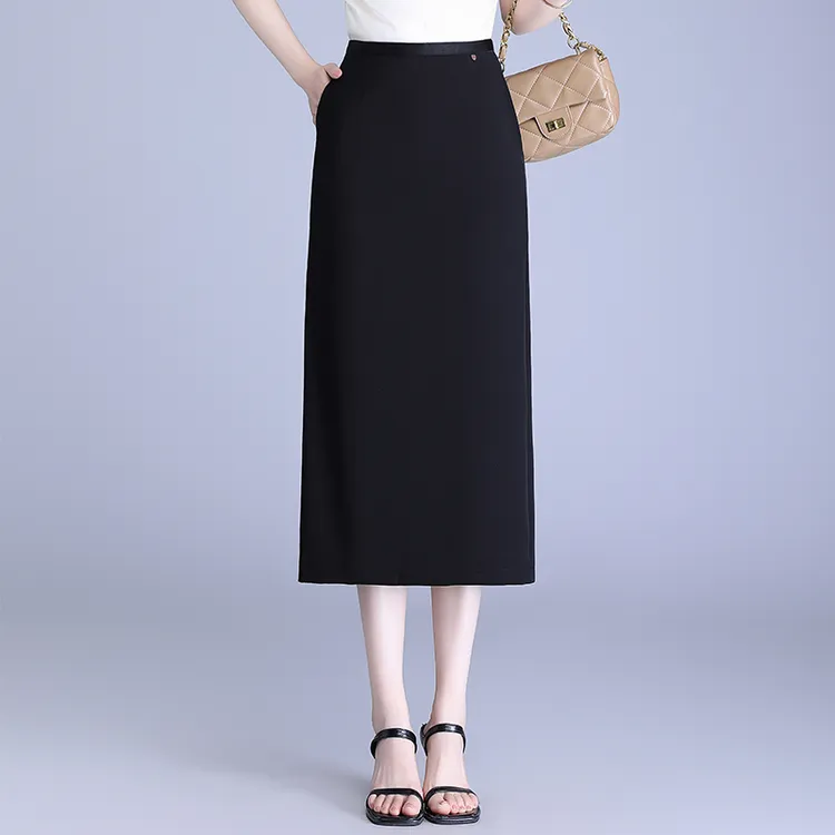 冰丝包裙半身裙女夏季2025年新款百搭显瘦中长款开叉直筒一步裙