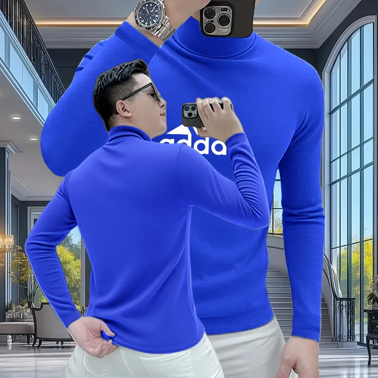 2025秋冬新款双面德绒半高领长袖内搭修身套头男士保暖上衣打底衫