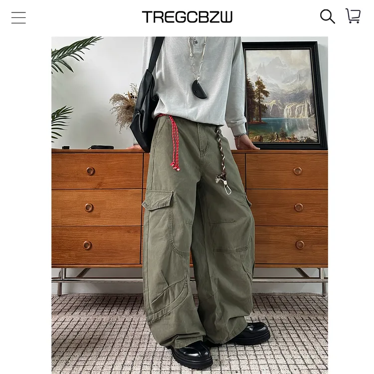 CBZW潮牌美式拼接解构军绿色工装裤男高街复古宽松直筒休闲长裤子