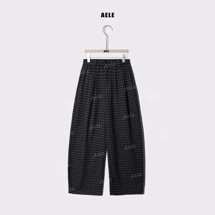 AELE中腰拼接宽松休闲格纹阔腿裤 K853 2973 AD