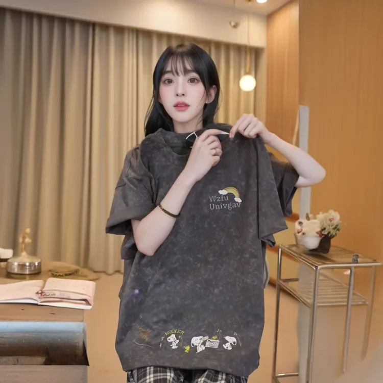 新款纯棉扎染短袖设计感多巴胺女士t恤宽松休闲百搭上衣#T021852