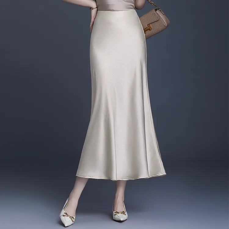 绝美鱼尾裙2025新款春夏醋酸包臀半身裙高腰气质垂坠感缎面长裙子