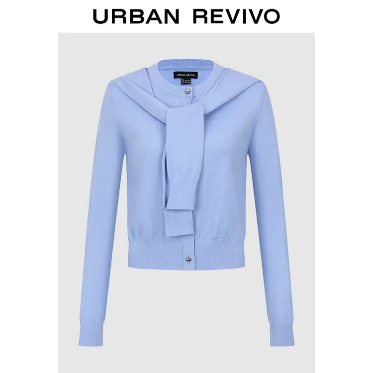 UR2026春季新款女装气质绑带圆领短款针织开衫UWM960005