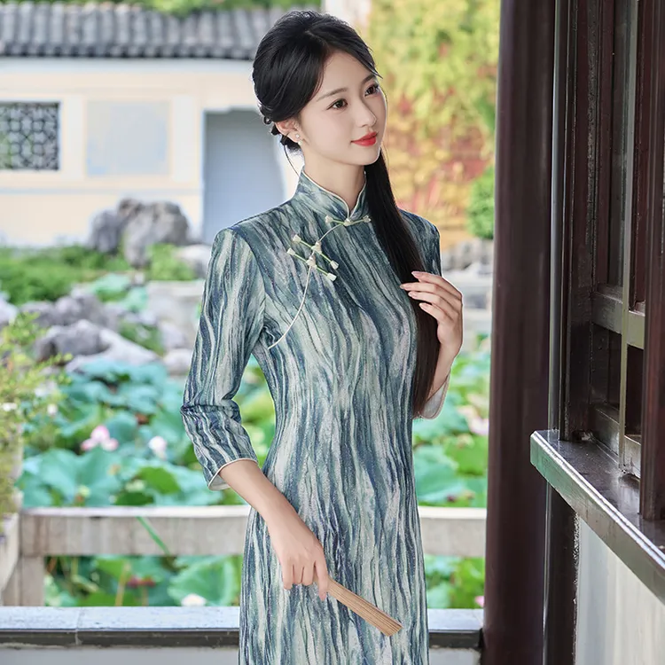 绝美新中式旗袍2025新款秋季日常可穿上海复古国风妈妈改良连衣裙