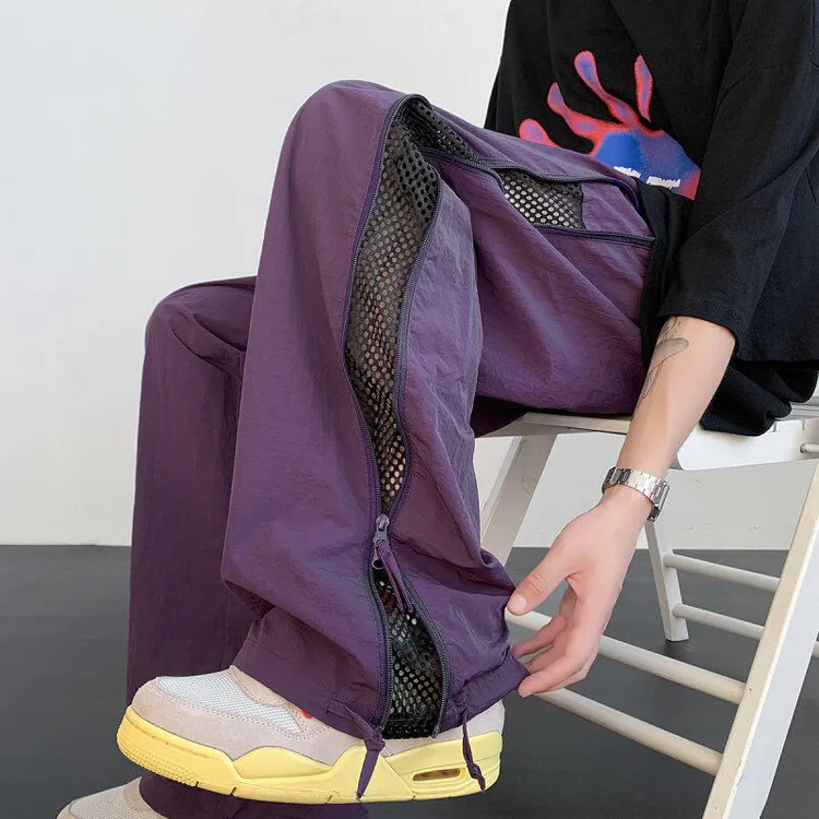 高街潮流长裤冰丝春装降落伞兵裤宽松无边休闲裤男冲锋裤千件