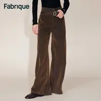 Fabrique Taylor 秋冬新品琥珀棕双色植绒牛仔配腰带直筒阔腿裤