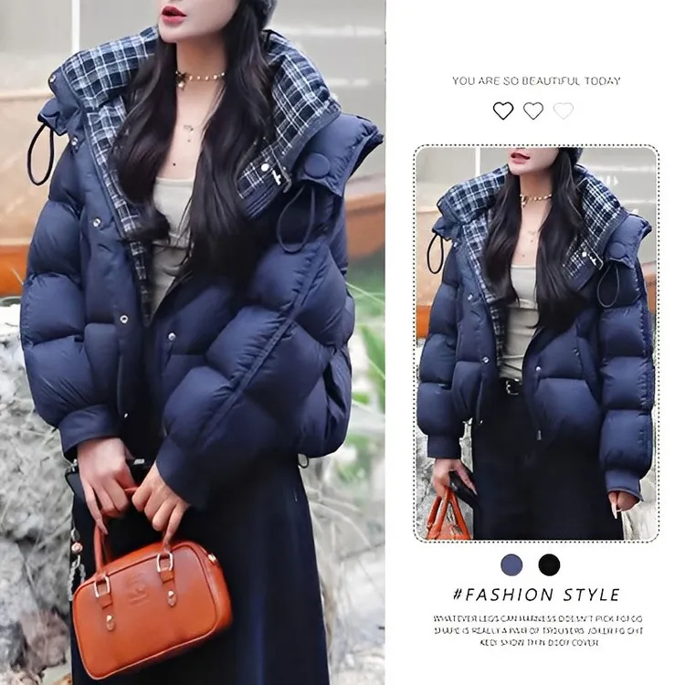 今年流行爆款连帽棉服女2025冬季新款韩版宽松休闲加厚面包服外套