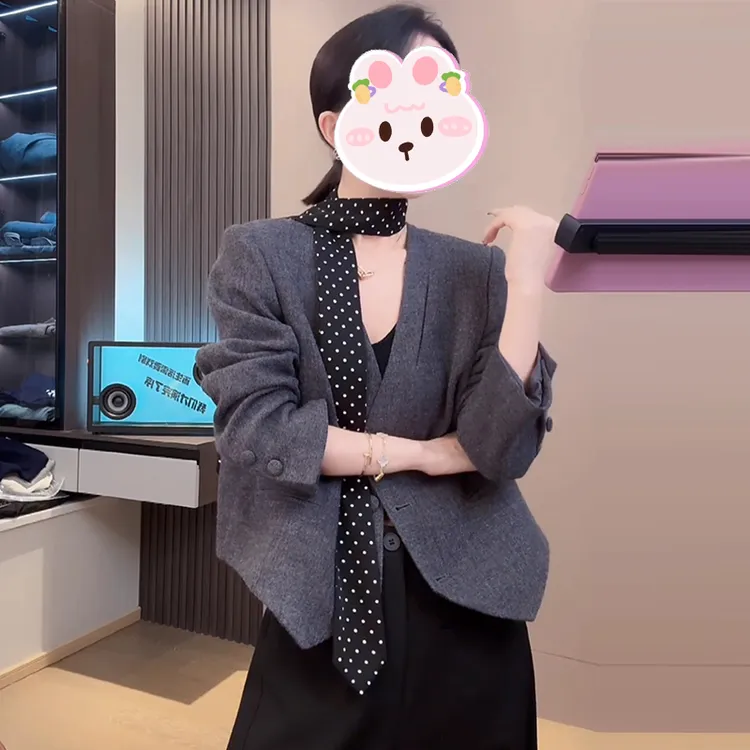 洋气减龄V领单排扣短外套带飘带女士2025秋季新款轻奢高级感上衣