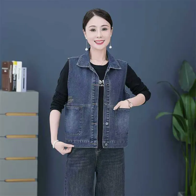 时尚牛仔马甲女春秋新款洋气宽松休闲短款小个子无袖坎肩背心外套