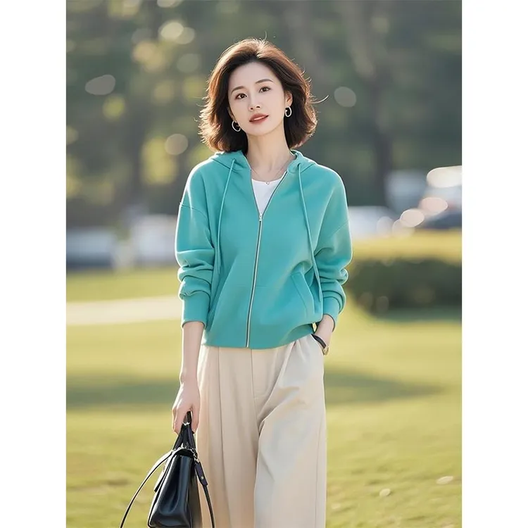 香朵儿时尚洋气开衫连帽外套女2025春秋新款宽松休闲个性百搭上衣