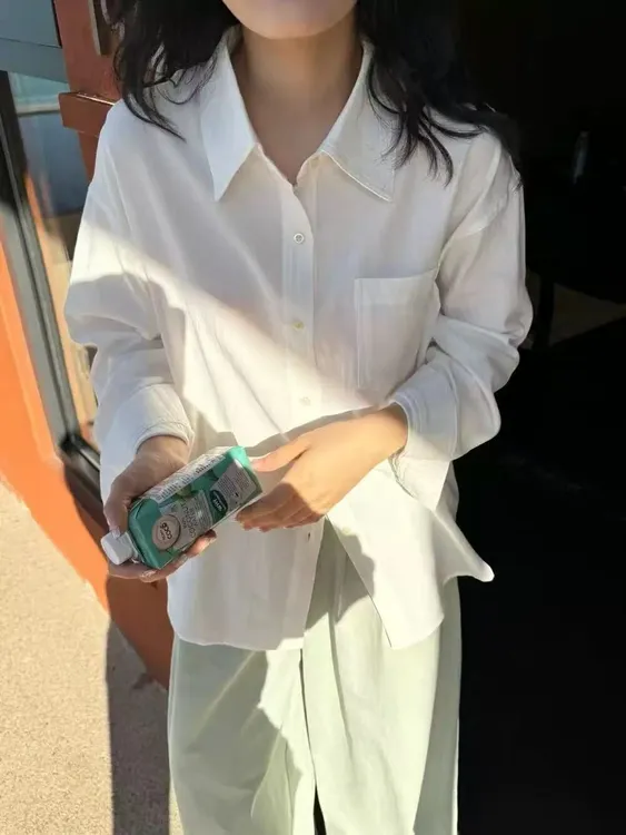 8916号#60210#秋纯色韩系百搭单口袋设计休闲长袖衬衣（预）