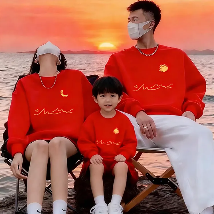 马年过年亲子装一家三口四口母子母女拜年卫衣本命年红色秋冬外套
