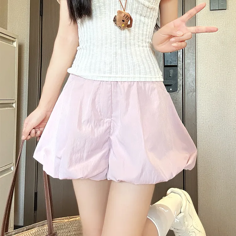 冰丝西装花苞短裤女夏季薄款小个子高腰显瘦宽松休闲a字阔腿热裤