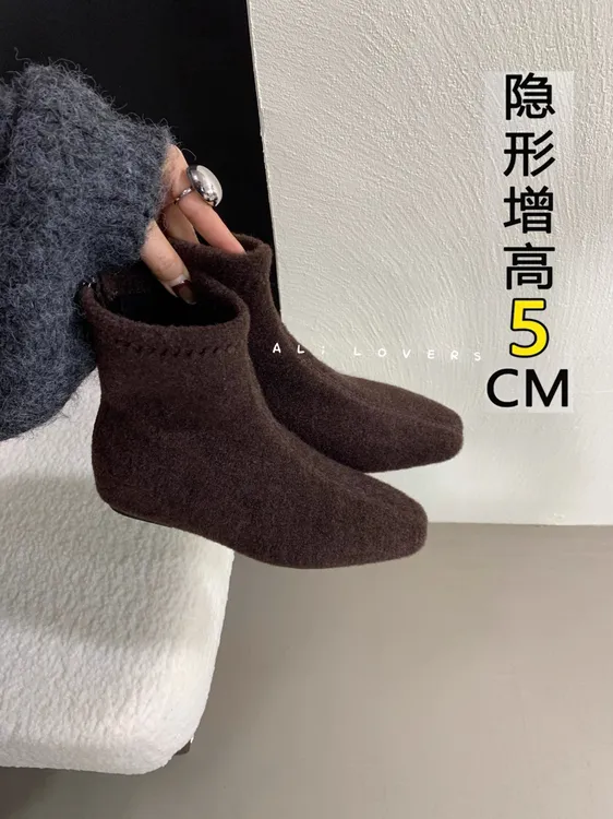 韩版尖头绒面拼接弹力瘦瘦靴女2025年秋冬新款气质毛呢小短靴