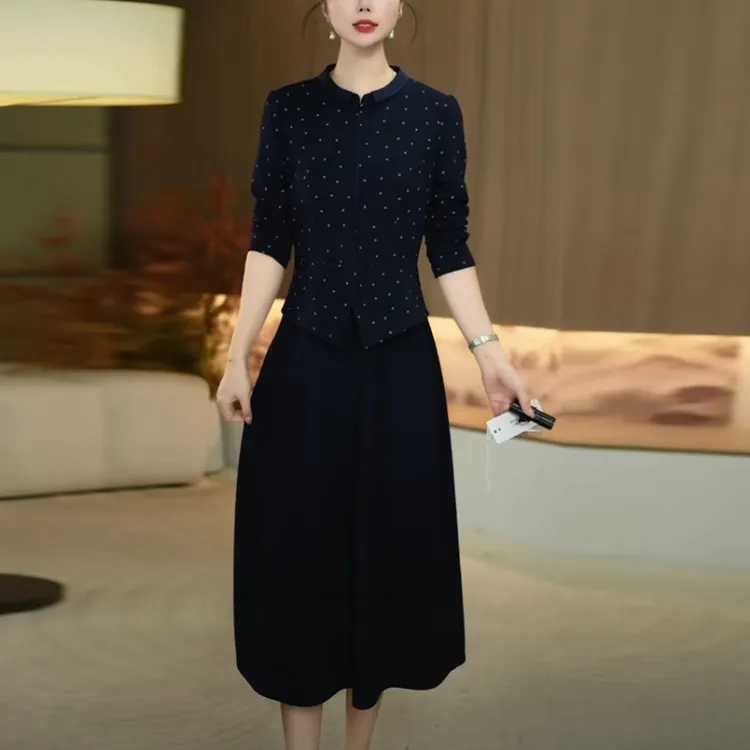 帛莱精纺洋气衣服妇2025秋季新款长袖修身显瘦气质假两件连衣裙子
