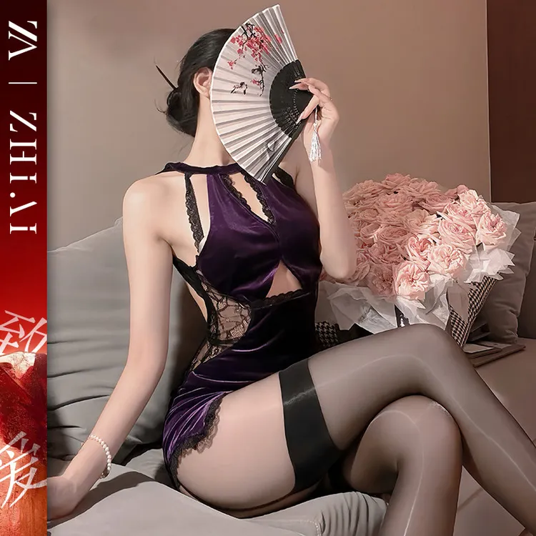 新款性感睡衣丝绒吊带国风旗袍家居服