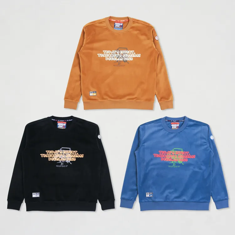 【道格拉斯】蓝黑黄色灯芯绒复古宽松休闲圆领长袖男士卫衣DD363