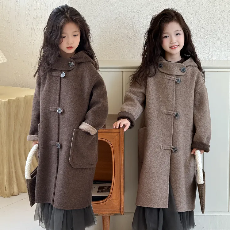 2025秋冬新款儿童双面羊毛大衣女童呢子外套中大童男童中长款风衣