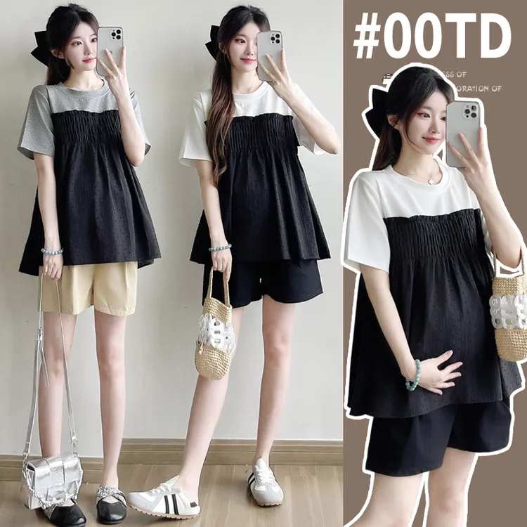 【微风素写】孕妇短袖拼接娃娃衫显瘦洋气减龄孕妇T恤外穿