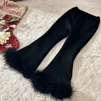 女童裤子黑色喇叭裤2024秋冬加绒加厚一体绒儿童洋气毛毛边喇叭裤