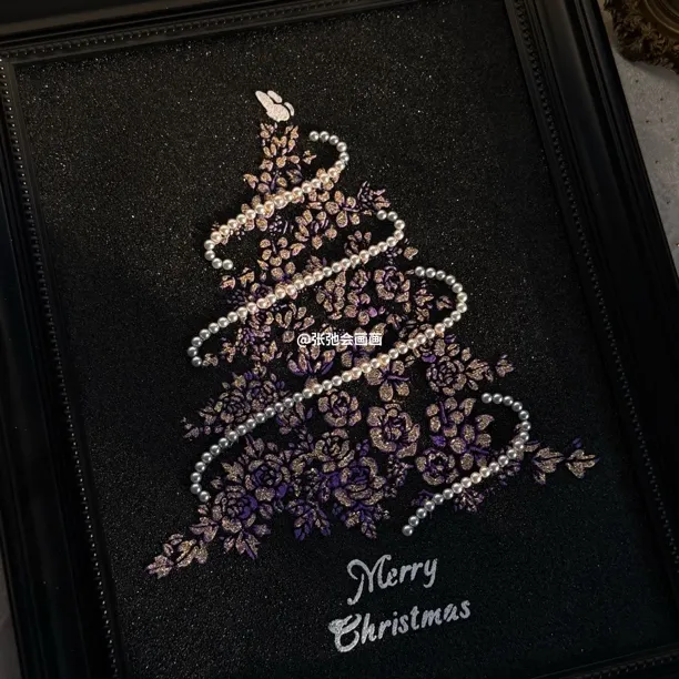 圣诞树肌理画撞色青铜质感圣诞节礼物丙烯肌理画手工礼物diy