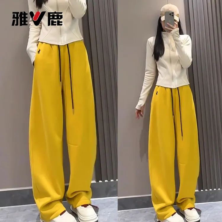 雅鹿弯刀休闲裤女2025年春秋季新款高腰时尚显瘦运动香蕉卫裤子