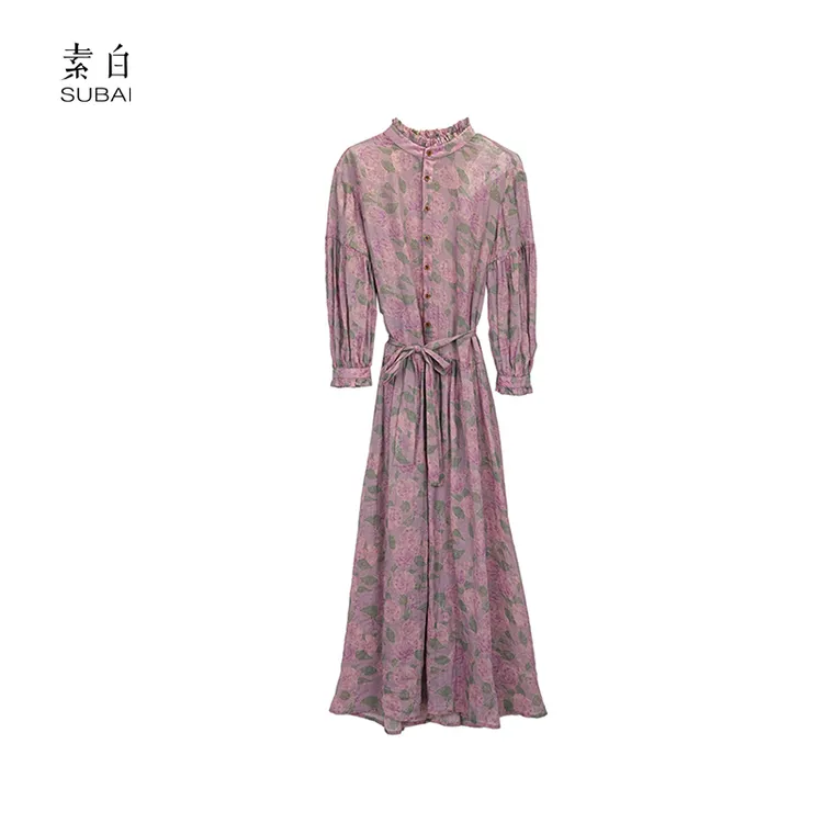 素白【紫鸢】SB2504LQ01420苎麻印花连衣裙