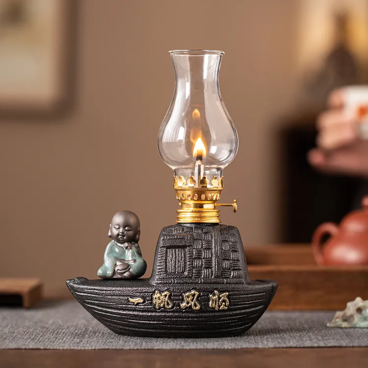 陶瓷酥油灯一帆风顺长明灯家用灯露营氛围灯酥油香薰灯灯盏摆件