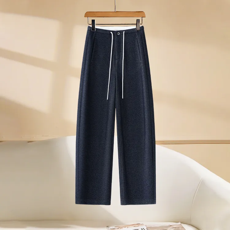 醋酸羊毛弯刀直筒休闲裤女春秋季2025新款高腰宽松显瘦毛呢阔腿裤