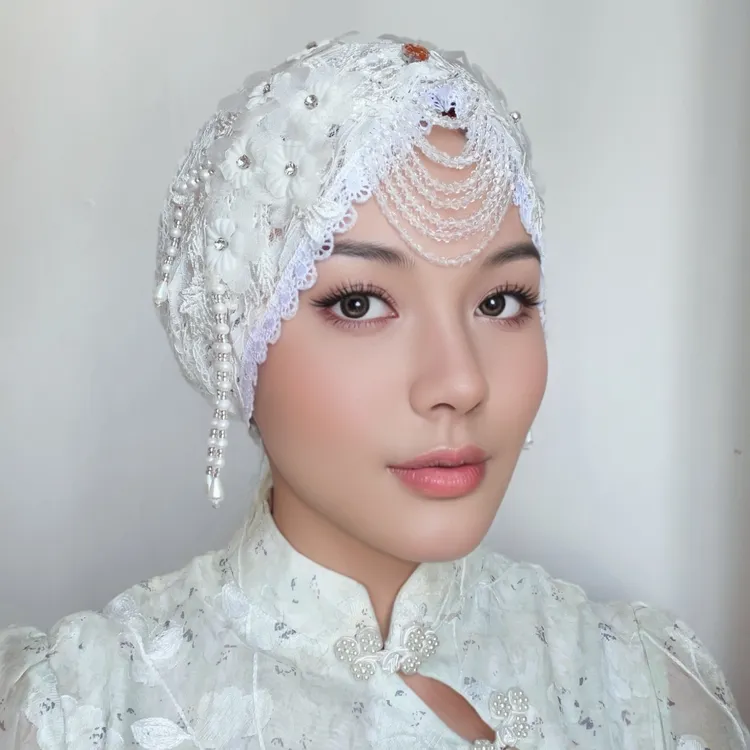 网红爆款公主流苏帽子优雅奢华新款头巾帽手工串珠四季可戴包头帽