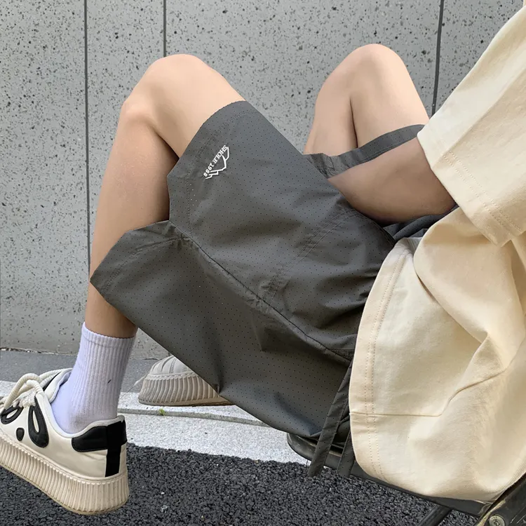 夏款男短裤冰丝速干裤网眼字母印花五分裤百搭外穿夏季外穿