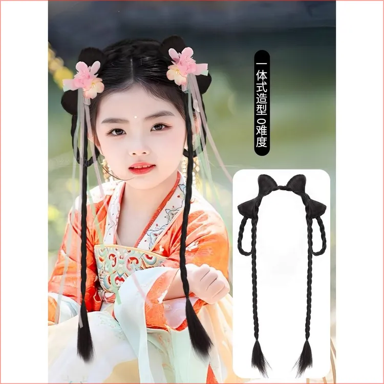 儿童汉服假发发髻古风一体式发箍女古装造型盘发丸子头假发包头饰