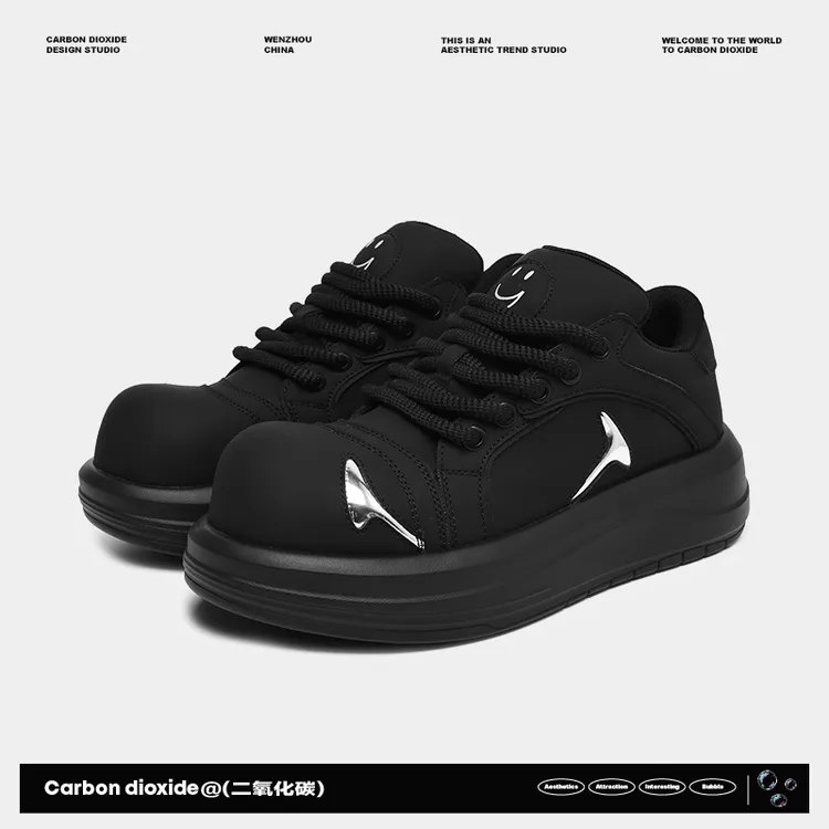 小众设计感ins笑脸纯黑色大头厚底增高面包鞋男女款休闲百搭板鞋