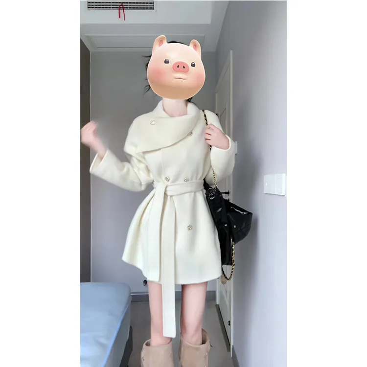 韩系富家千金小香风呢子大衣女秋冬新款超好看加厚收腰毛呢外套