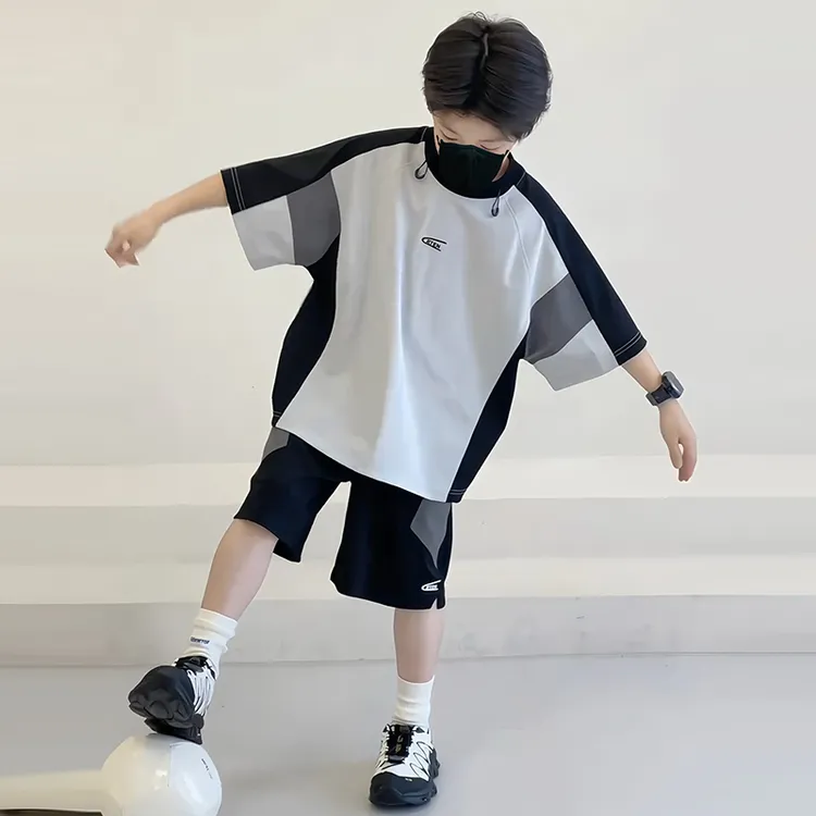 男童夏季套装2025新款中大童时髦运动夏装男孩透气冰感短袖两件套